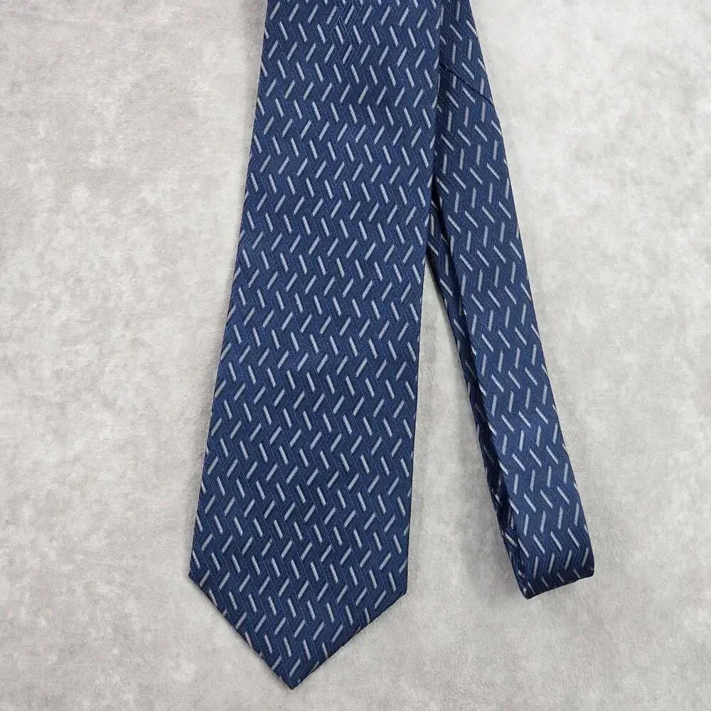 Nubio Blue Silver Diamond Stripe‎ Geometric Silk Executive Neck Tie Men's